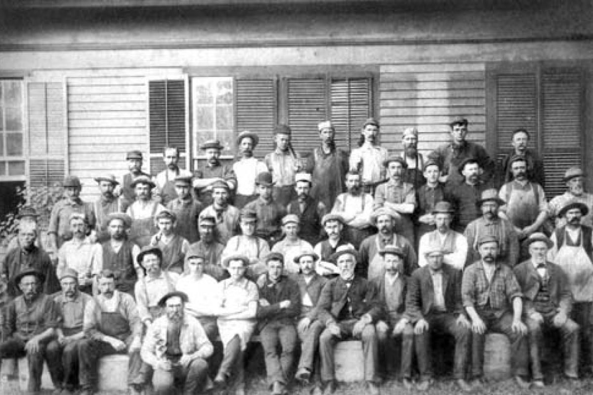 Workers from Connecticut Valley Manufacturing Co. Alfred Wright in center front.