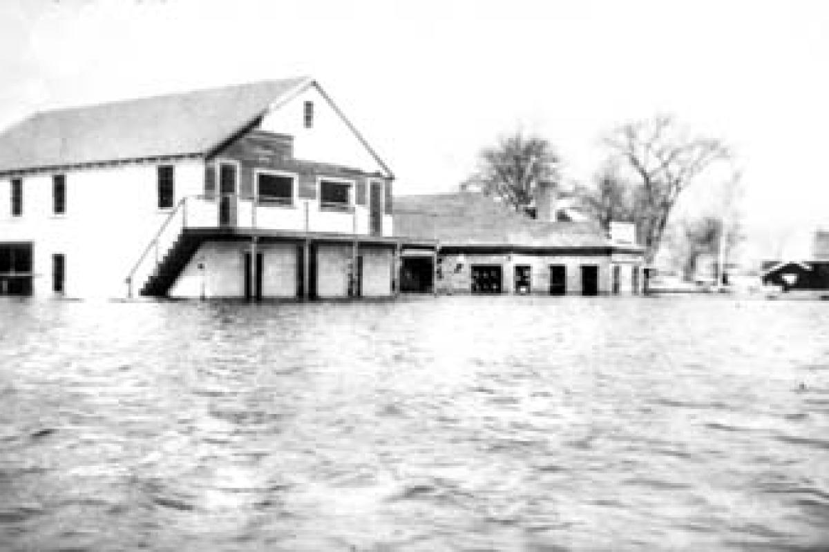 Essex Yacht Club Building. March 30, 1936 photo of the flood. Building was in the final stage of completion when the waters hit.